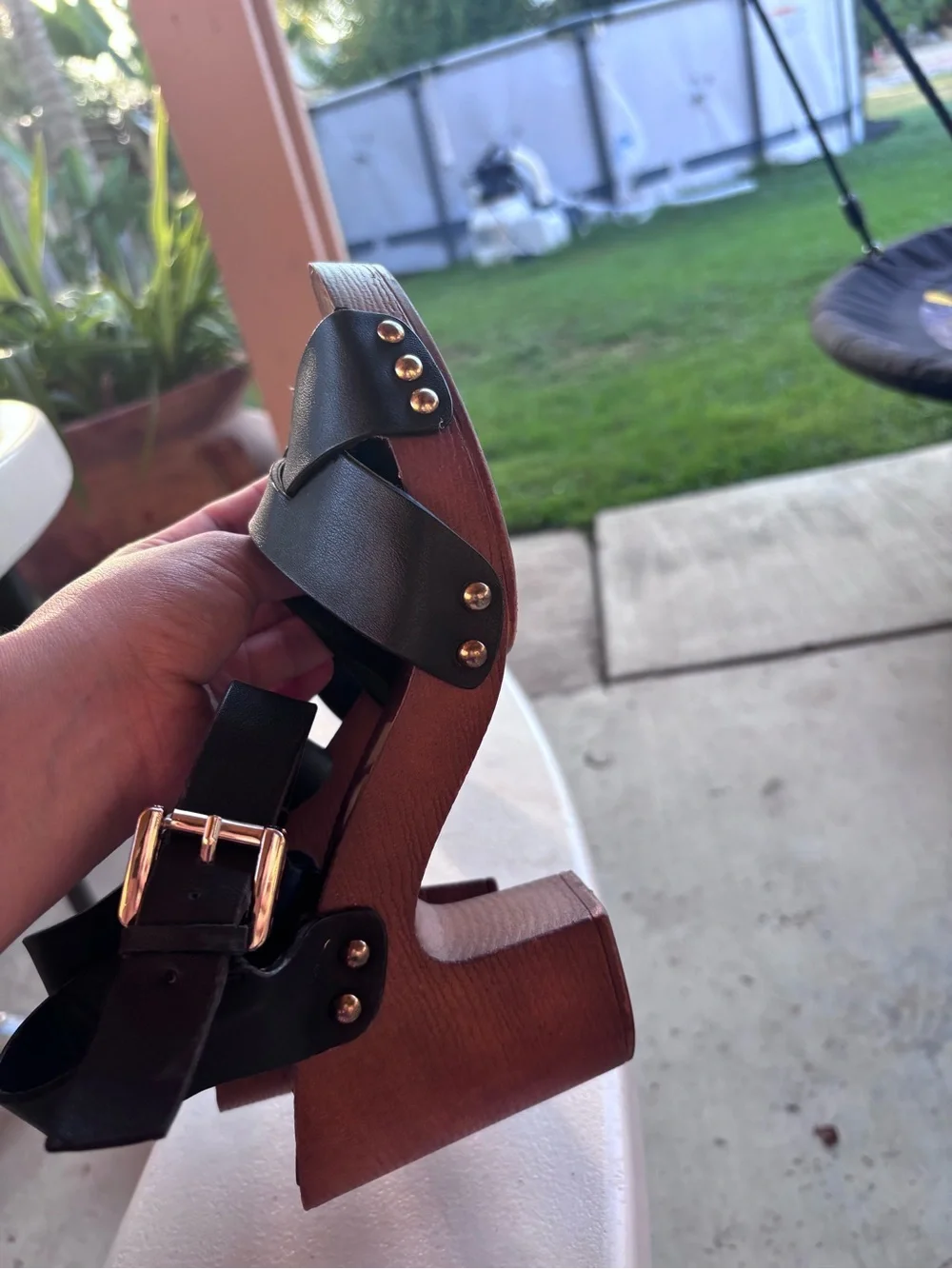 Women's Black Leather Platform Sandals with Ankle Buckle